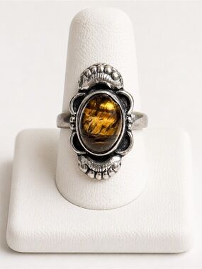 Sterling Silver tiger’s eye Navajo Pattern RingEstate Jewelry